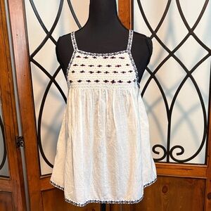 Anthropologie White Sleeveless Crochet-Embroidered Camisole